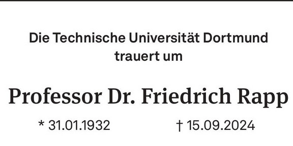 Traueranzeige von Prof. Dr. em. Friedrich Rapp