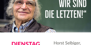 Werbeplakat für den Gastvortrag von Horst Selbiger. Es ist ein Foto von Horst Selbiger zu sehen sowie die Angaben zu Datum und Uhrzeit. Der Vortrag findet statt am 14. Juni 2022 um 16:00 Uhr.