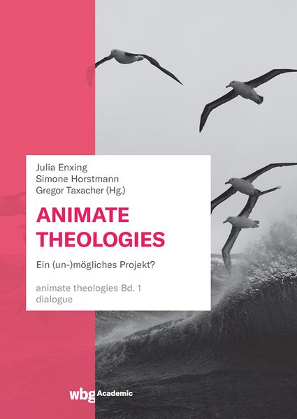 Das Bild zeigt das Cover des Buches Animates Theologies. Man sieht Möwen, die über Wasser fliegen.